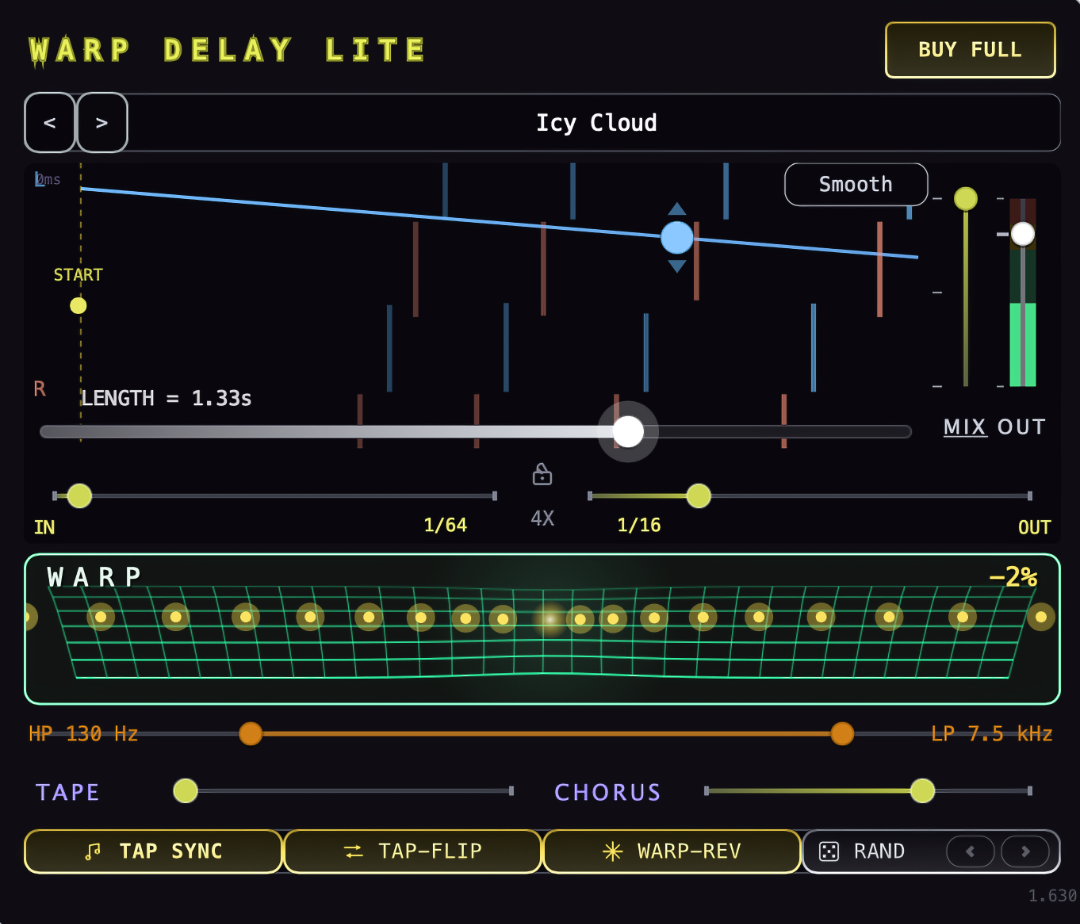 Warp Delay Lite plugin interface